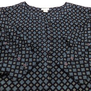 J. Crew Long Sleeve Geometric Pattern Tunic Blouse Blue Green Women's Size S